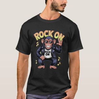 T-shirt Rock On Cool Chimp With Sunglasseshrowing Rock gif
