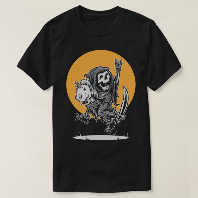 T-shirt Rock On Grim Reaper's Unicorn Ride (Design devant)