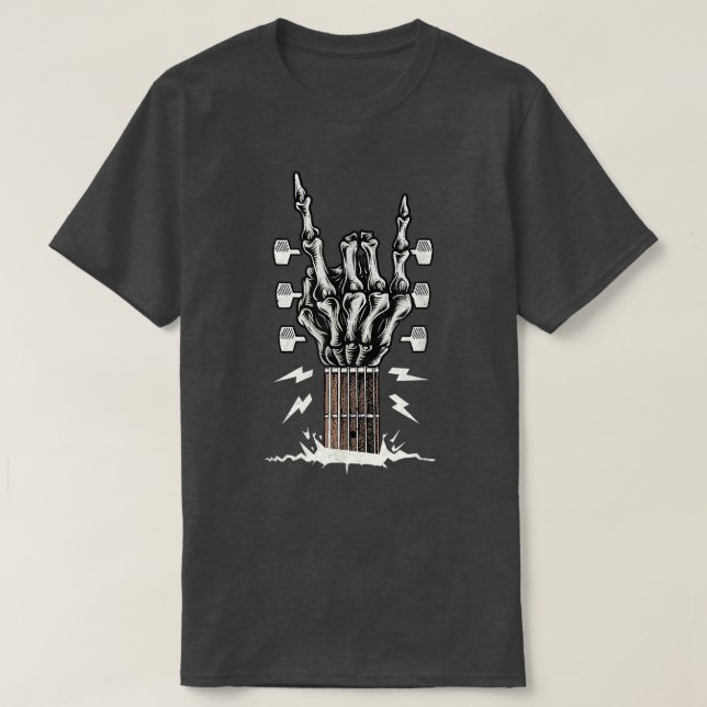 T-shirt Rock On Hand Guitare Roll Squelette Musique À Main (Design devant)
