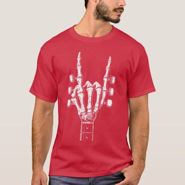 T-shirt Rock On Skeleton Hand Guitar Rock Roll Men Women R (Devant)