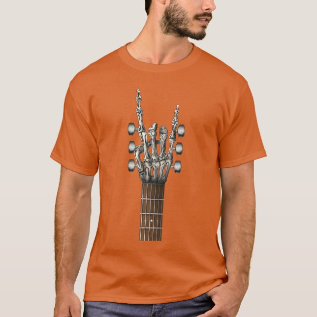 T-shirt Rock On Skeleton Hand Guitar Rock Roll Men Women R (Devant)