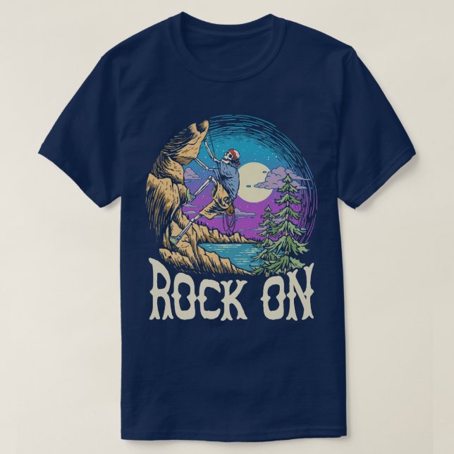 T-shirt Rock On Skeleton Night Rock Climat Pleine lune Cli (Design devant)