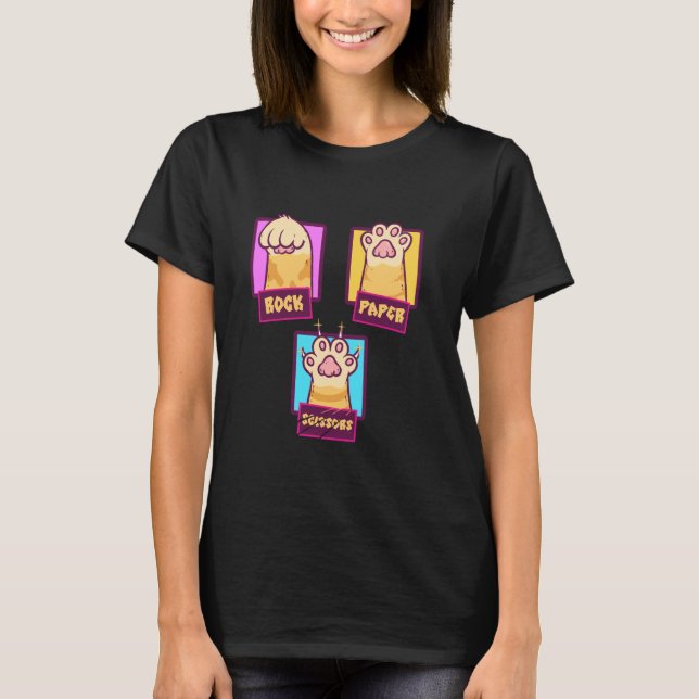 T-shirt Rock Paper Scissors Pattes de Chat Jeu de  (Devant)