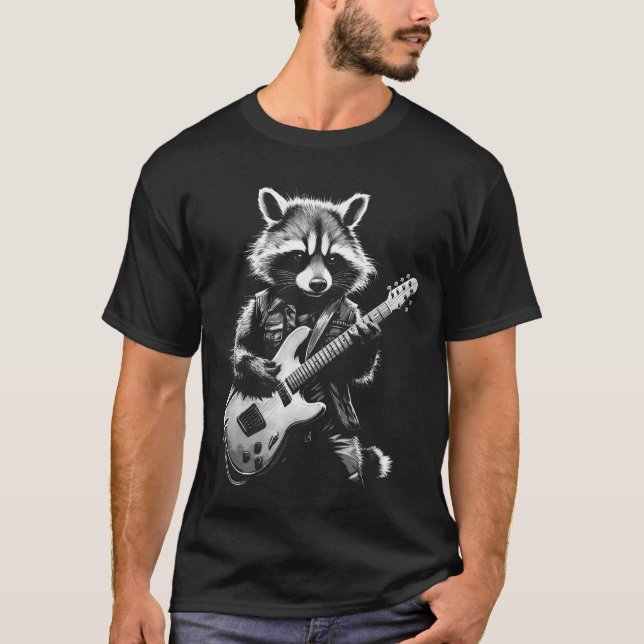 T-shirt Rock Raccoon Jouer Guitare Guitare Raccoon (Devant)