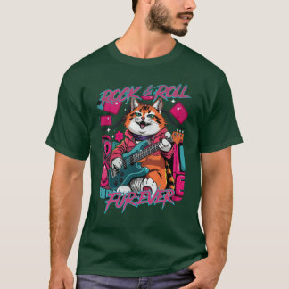 T-shirt Rock roll fur ever cat retro vintage retro