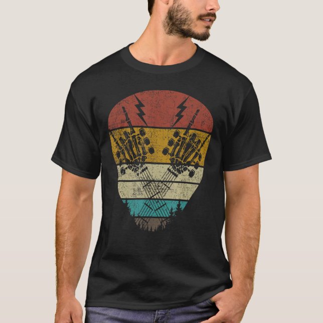T-shirt Rock & Roll Skeleton Hand Rock Sur Guitare Cou Let (Devant)