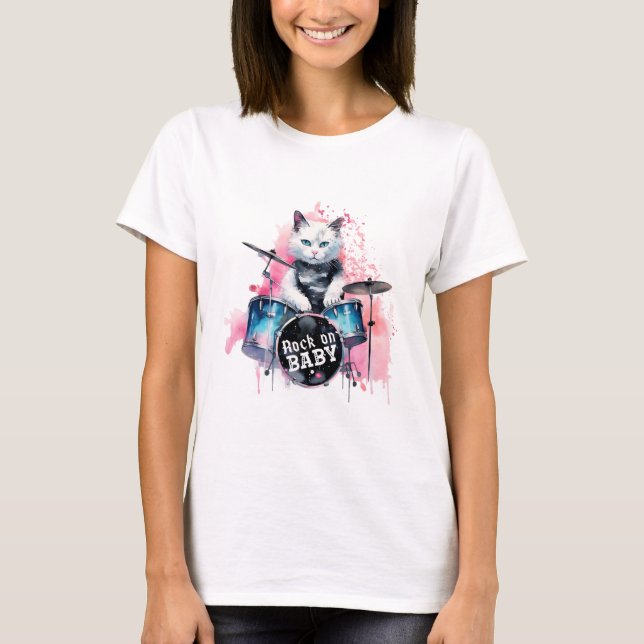 T-shirt Rock sur Drummer Kitty (Devant)