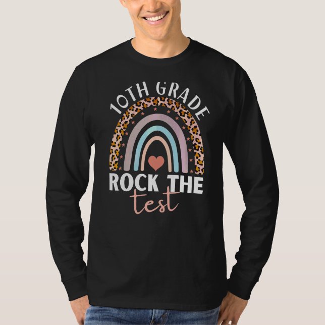 T-shirt Rock The Test 10th Grade Test Jour Enseignant Rain (Devant)