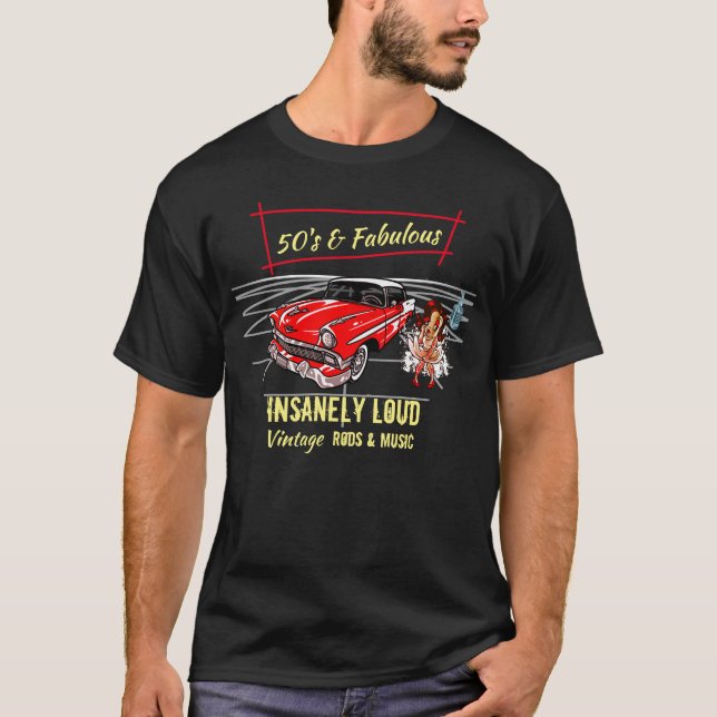 T-shirt Rockabilly 50's et Fabulous Red Car Rod Music  (Devant)