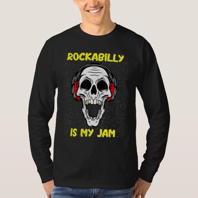 T-shirt Rockabilly Est Mon Jam - Crâne Et Casque (Devant)