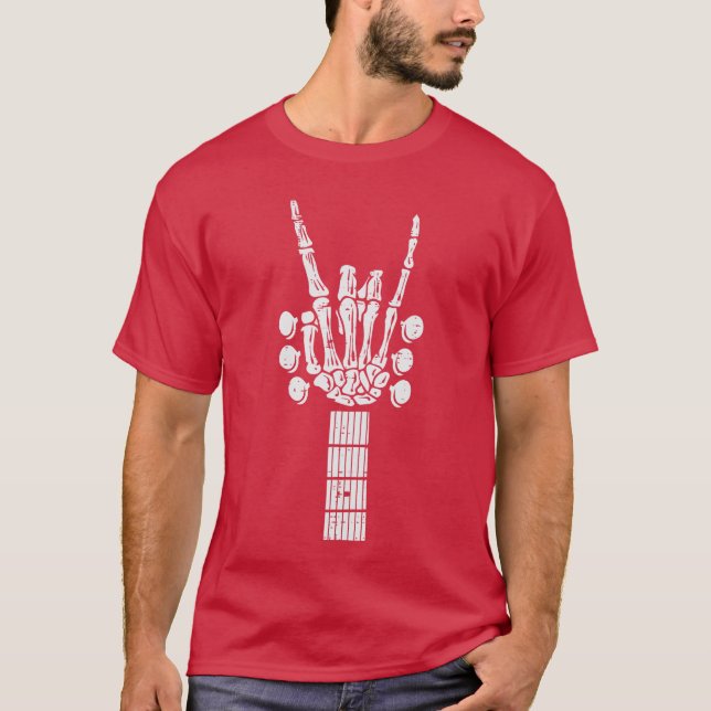 T-shirt Rocker Guitar Skeleton Rock Hand Music Men Boys Ki (Devant)