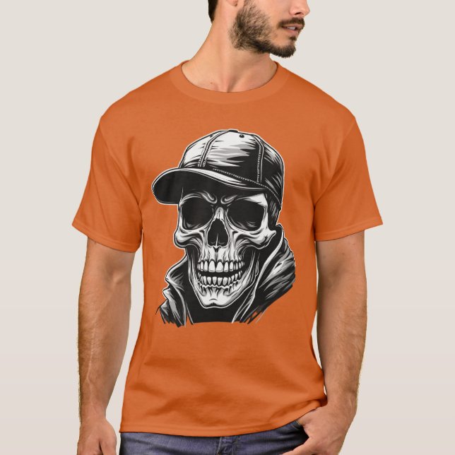 T-shirt Rocker Skeleton Cap Skater Cool Halloween Punk Roc (Devant)