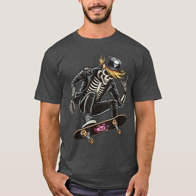 T-shirt Rocker Skeleton Cap Skater Cool Halloween Punk Roc (Devant)