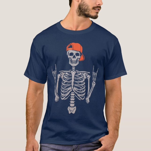 T-shirt Rocker Skeleton Cap Skater Cool Halloween Punk Roc (Devant)