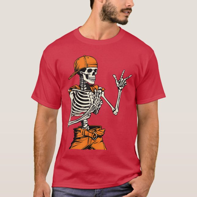 T-shirt Rocker Skeleton Cap Skater Cool Halloween Punk Roc (Devant)