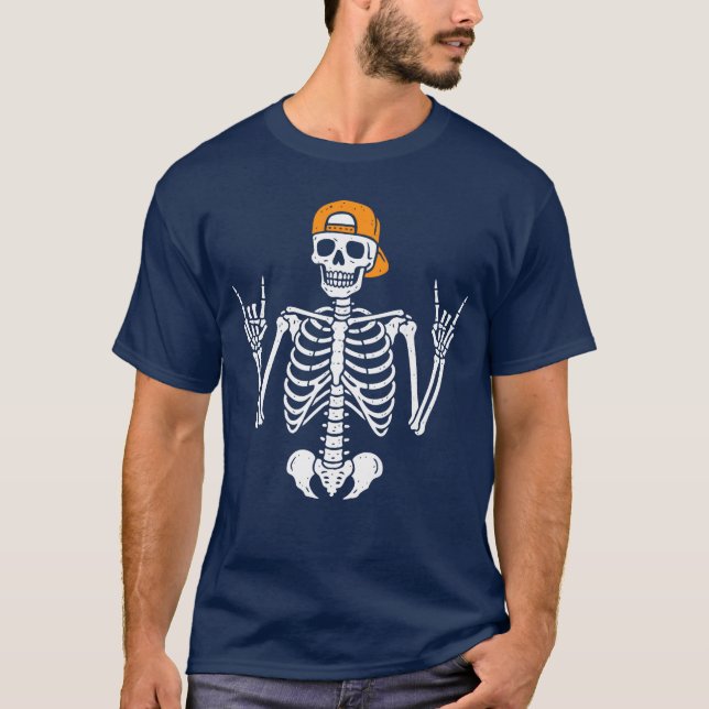 T-shirt Rocker Skeleton Cap Skater Cool Punk Rock Men Boys (Devant)