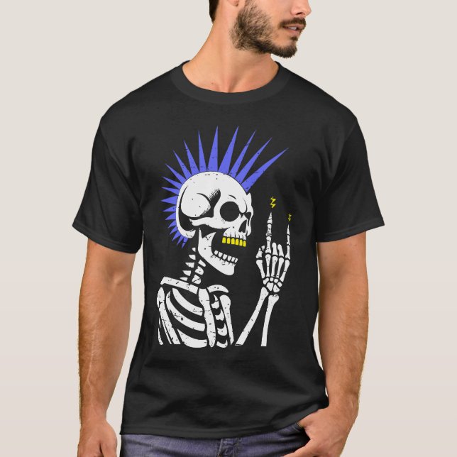 T-shirt Rocker Skeleton Casquette Skin Cool Halloween Punk (Devant)