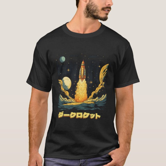 T-shirt Rocket Retro sombre vaisseau spatial Steampunk Jap (Devant)