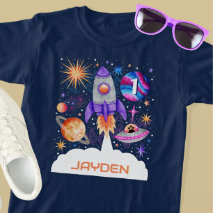 T-shirt Rocket Ship Planets UFO et Astronaut Space Boys