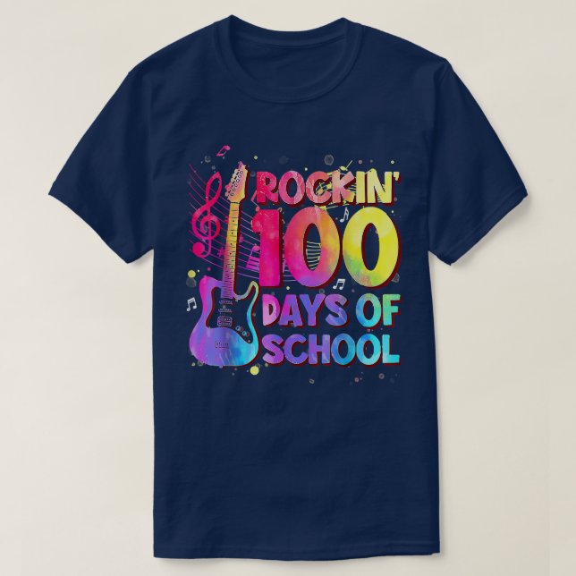 T-shirt Rockin 100 Days Of SchoolGuitar Music Teacher 2827 (Design devant)