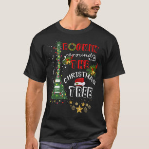 T-shirt Rockin Autour De La Guitare De Noël Arbre Santa Ha