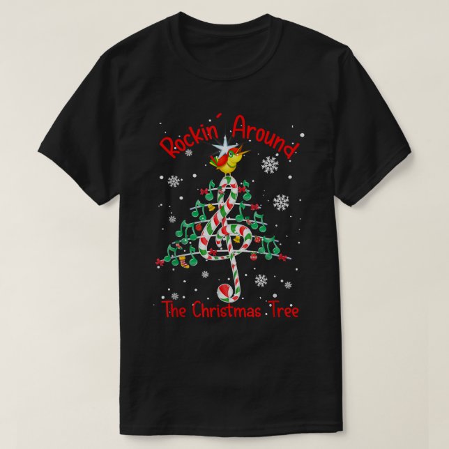 T-shirt Rockin' Autour De L'Arbre De Noël Musique Note Mus (Design devant)