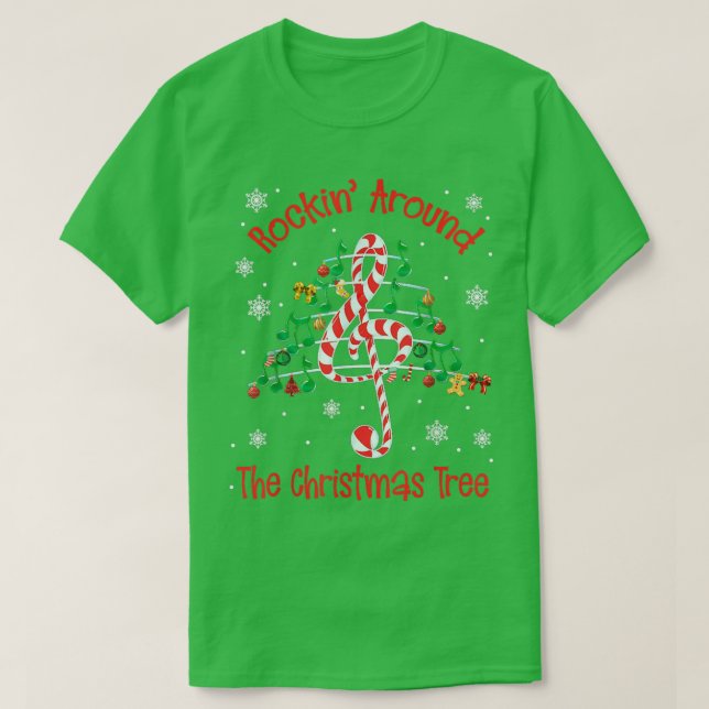 T-shirt Rockin' Autour De L'Arbre De Noël Note De Musique (Design devant)
