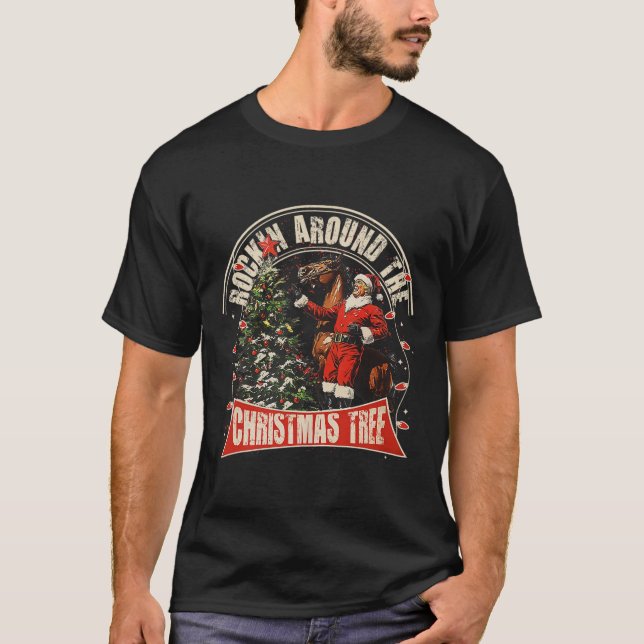 T-shirt Rockin' Autour De Noël Drôle Cowboy Trump Nous (Devant)