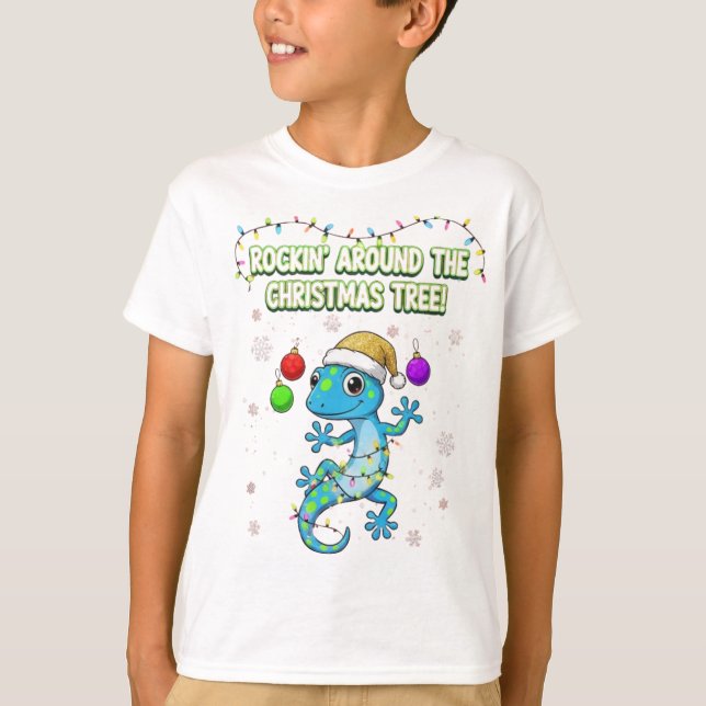 T-shirt Rockin’ Christmas Gecko – Cute Holiday Lizard Deco (Devant)