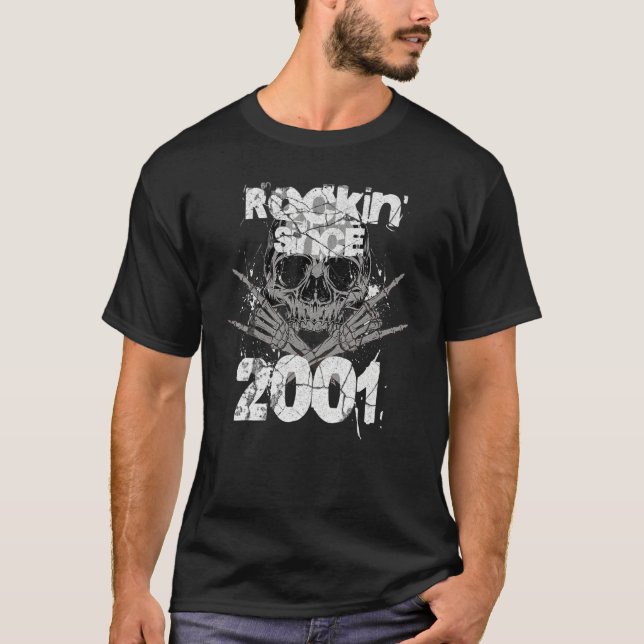 T-shirt Rockin Depuis 2001 Grunge Skull Hands Rock Anniver (Devant)