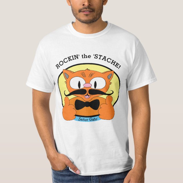 T-shirt Rockin' le Stache ! Chat de dessin animé Señor Gat (Devant)