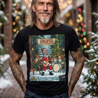 T-shirt Rockin' Noël Santa Renne Band Drôle