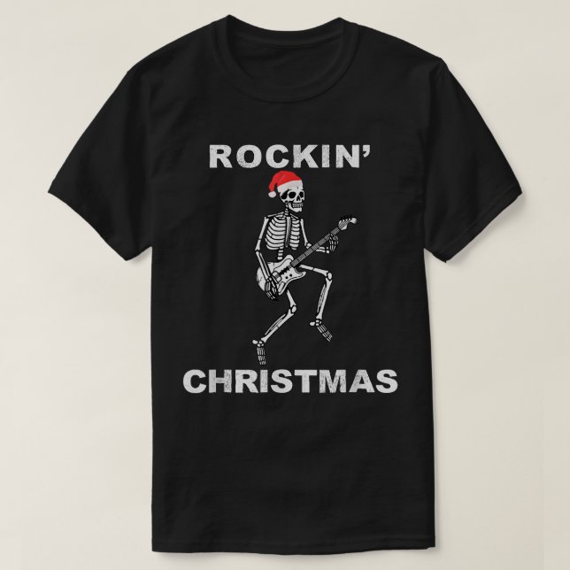 T-shirt Rockin' Santa Hat Christmas Skeleton Dancing With  (Design devant)