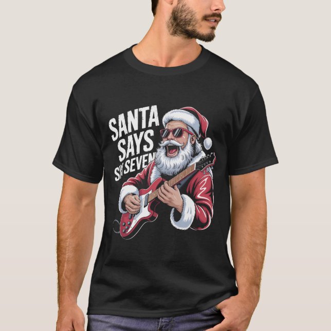T-shirt Rockin' Santa Says Six Seven Guitar Graphic Tee |  (Devant)