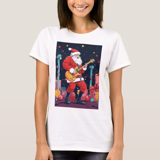T-shirt Rocking Santa Claus Jouer de la guitare électrique (Devant)