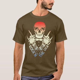 T-shirt Rockn The USA Rock Roll Skeleton Guitare