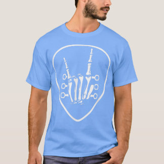 T-shirt Rocknroll Skeleton Hand Retro Guitar Plectrum Rock