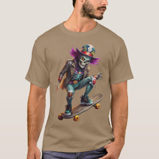T-shirt Rocknroll skeleton skater illustration funny
