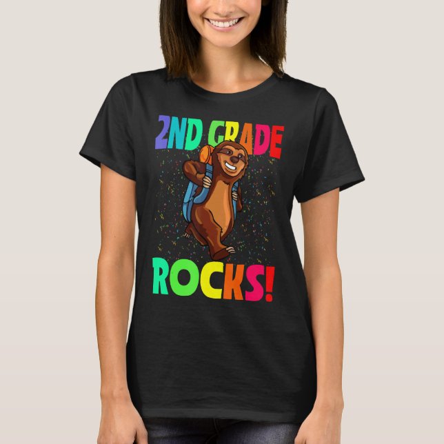 T-shirt Rocks de 2e année Sloth Retour à l'école (Devant)