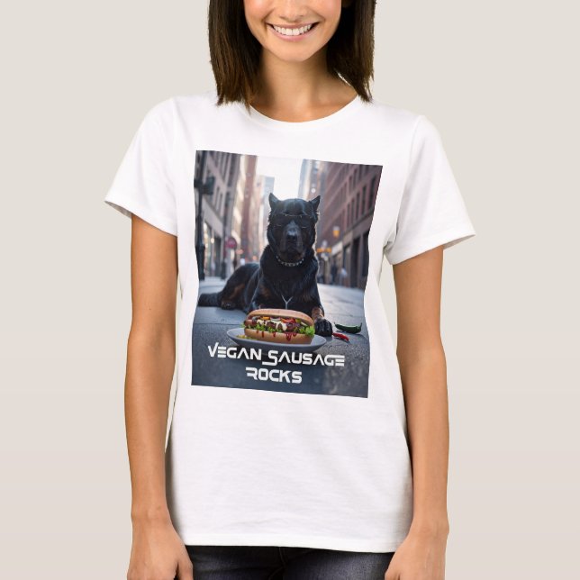 T-SHIRT ROCKS DE SAUCISSE VÉGANE - AMUSANT (Devant)