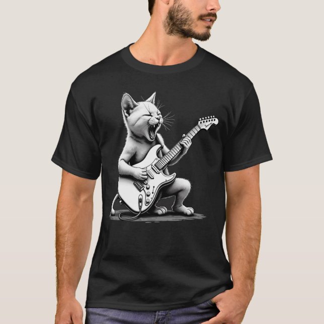 T-shirt Rockstar Cat Guitar Shredder Tee (Devant)