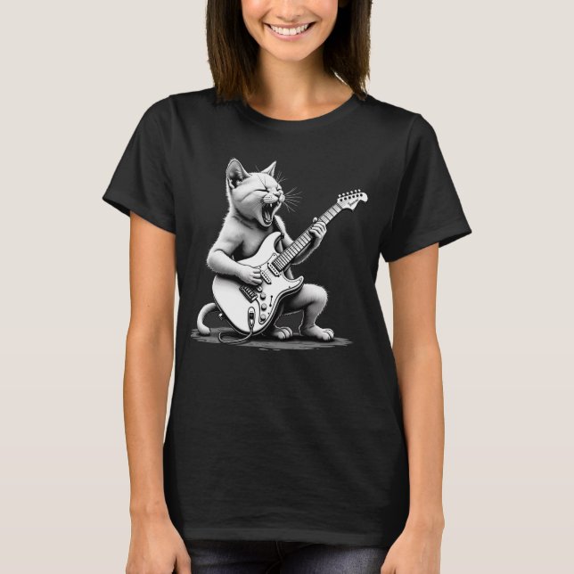T-shirt Rockstar Cat Guitar Shredder Tee (Devant)