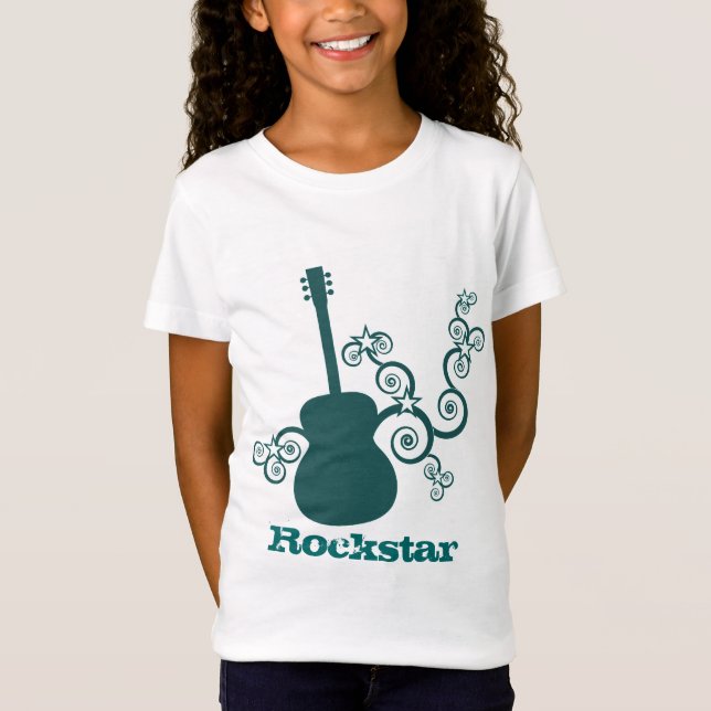 T-Shirt Rockstar Guitar Girl's T-shirt, Turquoise foncé (Devant)