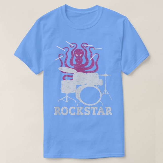T-shirt Rockstar Kids Vintage Music Octopus Drummer (Design devant)