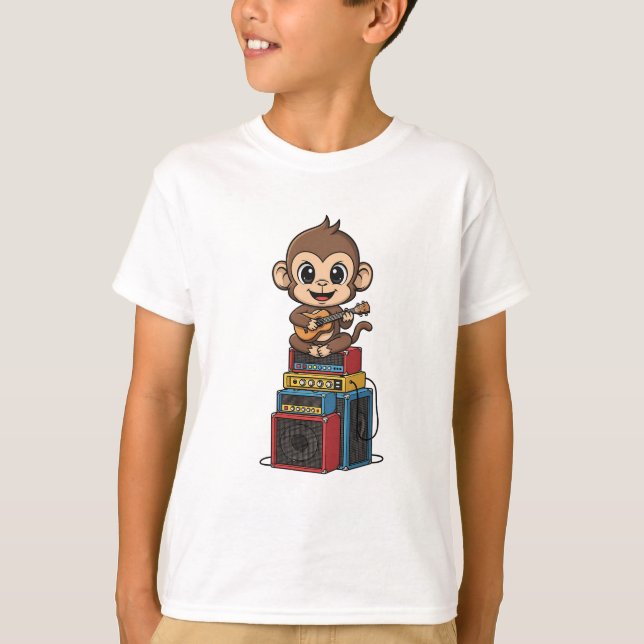T-shirt Rockstar Monkey Guitar Musician Kids (Devant)