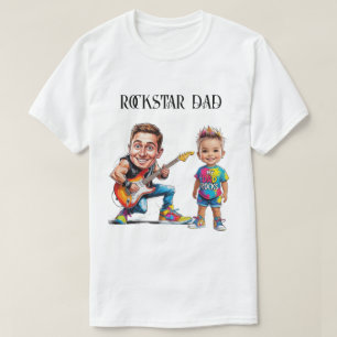 T-shirt Rockstar Papa et enfant Caricatures avec guitare