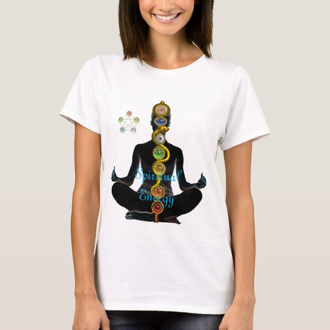 T-SHIRT RODE D'ASCLEPIUS 7 CHAKRAS, YOGA LOTUS POSE (Devant)