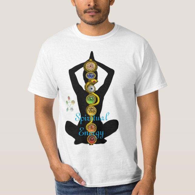 T-SHIRT RODE D'ASCLEPIUS 7 CHAKRAS, YOGA LOTUS POSE (Devant)