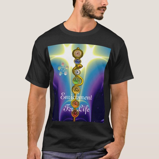 T-SHIRT RODE D'ASCLEPIUS AVEC 7 CHAKRAS, ÉNERGIE SPIRITUEL (Devant)