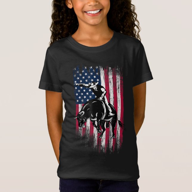 T-Shirt Rodeo Bull Rider Drapeau américain patriotique (Devant)